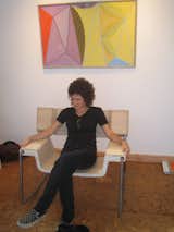 Here's Sarah in the Houriet chair with a rather nice painting by Douglas Denniston from 1950 called "Composition #35" above her. We joked that the chair is nearly wide enough to be a loveseat, or a chair for a giant. -Aaron  Photo 5 of 15 in Best of SF 20 Modernism Show by Aaron Britt