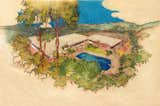 Richard Neutra: Aerial Perspective Rendering, Hammerman Residence, Bel Air, California, 1954