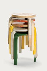 A stack of painted and worn Stool 60s, perhaps one of the most popular pieces from Artek’s archive, given new life in the 2nd Cycle series.  Search “artek stool 60 anniversary edition” from Tom Dixon