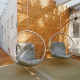 The Bubble Chair is made from a single sheet of heated acrylic.