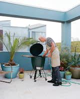 Outdoor Michael tends to his capons in a Big Green Egg.  Search “big bang chandelier” from Project Runaway