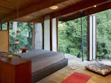 The Radius House is surrounded by redwood trees, giving further reason to create panoramic views. Here's what you'd see if you woke in the master bedroom each morning.