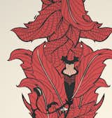 A detail of Ms. Treat in Teaberry, a wall covering design inspired by naturalist Mary Treat (1830-1923) by Grow House Grow.