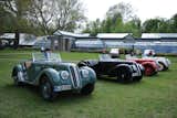 A collection of BMW 328s on the lawn in front of the Lario Wing of Spazio Villa Erba.