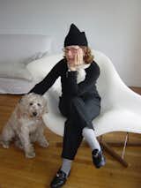 Here's a photo of Maira Kalman and her beloved dog Pete. Portrait courtesy of Rick Meyerowitz, who you can hear chatting with Maira about the New Yorkistan New Yorker cover they did together at the show.