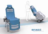 Mantis is a fully adjustable portable dental chair that also doubles, when collapsed, as a dolly to carry bulky and heavy equipment. It was designed with non-profit medical organizations in mind; it can be carried as luggage rather than airlifted into the field.