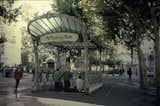 Three stations today still boast Guimard's fan-shaped glass awnings, called édicules, as shown here at the Abbesses station in Montmartre. Photo courtesy of  Photo 2 of 10 in The Design of the Paris Metro by Tiffany Chu