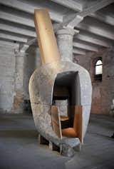 The opening piece, "The Boy Hidden in a Fish" by Chilean artists Smiljan Radic and Marcela Correa, was inspired by the need for protection and refuge after the earthquake. A stoic, yet peaceful sanctuary, it was constructed from a solid granite shell and a cedar wood box that creates a inhabitable void at the intersection.