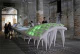 Titled "Thebuildingwhichneverdies," the potentially biomimetic and borderline grotesque sculpture perplexes visitors in the pavilion by French architects R&Sie(n).