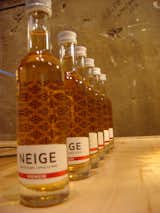These little bottles hold apple ice wine, a popular local drink.