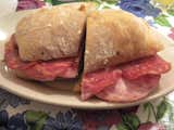 For lunch, I enjoyed a cold muffo sandwich and a chat about kite-boarding in Lake Washington with my neighbor at the communal table.