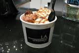 My Make Your Own sundae, with a scoop each of Peppermint Chip and French Valrhona Milk Chocolate–Guinness ice creams with toppings suggested by Goryl: fresh brownie pieces and buttercrunch toffee, with whipped cream and caramel sauce.  Photo 10 of 10 in L.A. Creamery by Erika Heet