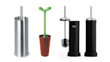 Left to right: Duo by Stotz Design for Blomus, the Merdolino toilet brush by Stefano Giovannoni for Alessi, and the Vipp 11 Toilet Brush by Vipp