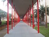 The Resnick is on the left of this corridor and the Broad on the right. It felt like a forest of red steel.
