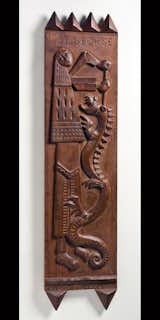 St. George and the Dragon, stained walnut machine- and hand-carved bas relief, Evelyn and Jerome Ackerman, 1959.