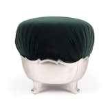 A circa 1920s neo-Baroque (or “Kozma-Baroque,” says Hoffman) stool, in silver-leaf over wood with new green velvet. 18 in. x 19 in. Photo courtesy Szalon.
