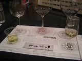 My placemat with the trio of Sommeliers glasses and the pair of "Jokers"--the plastic cup and a run-of-the-mill wineglass.  Photo 3 of 5 in Wine Tasting with Georg Riedel