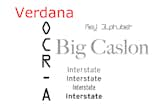 Matthew Carter's Verdana (1996) and Big Caslon (1994), Wim Crouwel's New Alphabet (1967), American Type Founders' OCR-A (1966), and Tobias Frere-Jones' Interstate (1993-1995) are five of the 23 digital typefaces recently acquired by MoMA.