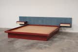 Ettore Sottsass Bed with attached cantilevered side table. Custom designed in 1984 for L.A. tech pioneer and Sotsass champion Max Palevsky.