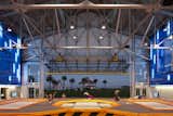 Inside the former biplane hanger, the House of Air is filled with trampolines. It's expected to achieve LEED certification.