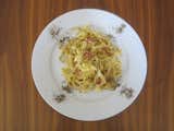Anne's homemade pasta carbonara, plated with her requisite generous serving of black pepper.  Photo 2 of 4 in Recipe: Pasta Carbonara