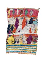 A 4'6" by 7' collage of stripes and diamonds, motifs found in traditional Moroccan carpets.