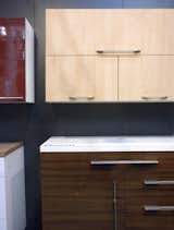 Many of the kitchens in our special 100 Kitchens We Love issue featured products from Hafele. We swung through the booth to see its wares on display, such as the Moovit Double-Wall Drawer System shown here.