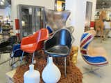 Also at the entrance to the shop: an assortment of vaguely Eames-ian and Egg-like chairs...