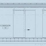 Design detail of the sliding barn-style doors that will serve as the entrance to each of the boys bedrooms. The kinetic nature of the design vision is seen in various details throughout the project and aligns with the narrative that the architect set out to create.