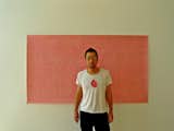 Sasaki stands before a drawing of his own heartbeat at his studio in downtown Los Angeles.  Photo 2 of 5 in Sasaki's "Heartbeat"