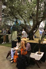 A couple hangs out on a piece by San Luis Obispo design firm Jory Brigham—who makes amazing furniture in the studio craft style—beneath a vignette of Southwest Trees with circle pots by Potted.
