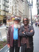 Here are Atthowe (left) and Hood (right) as we walked the stretch of Powell. Atthowe is an art installer by trade and Hood is one of the Bay Area's leading landscape designers. They cut rather a different figure than the Audi brass (well turned out in sharp suits, largely), and happily watched as their project was put to use by passersby.
