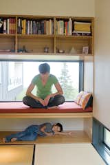 The meditation room has a low narrow window overlooking a birch grove. The tatami mats are from the website orientalfurniture.com.
