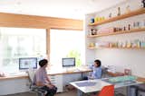 The pair of desks that Paul and Shoko work at in the office space look directly onto the courtyard. The concept for the design was to be able to see the sky from your seat at the desk.