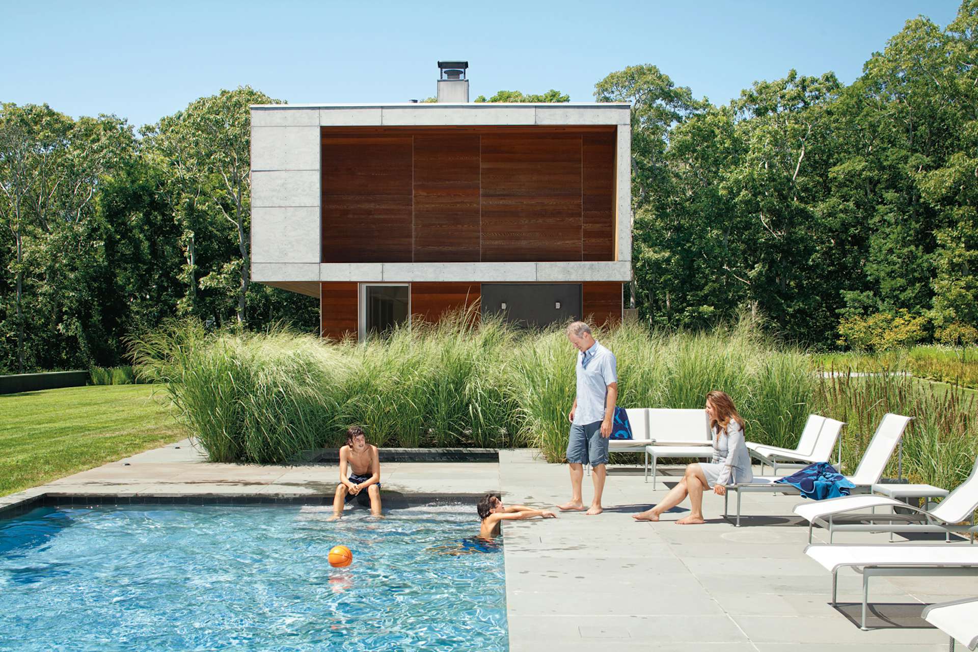 This 3,200-square-foot structure was assembled with a prefabricated foundation, concrete panel siding, and efficient built-ins, minimizing construction debris and toxins—such as concrete-foundation tar—on the site.