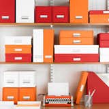 Container Store Stockholm storage boxes in orange, $9.99 each.