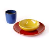 Three-piece children's dinnerware set by Heath Ceramics, $75.00.  Search “index.js” from New Kids' Line from Heath