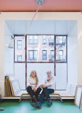 Conceptual artist Lawrence Weiner and his wife Alice commissioned LOT-EK to renovate their three-story rowhouse in the West Village, creating both living and studio space. LOT-EK is known for using reclaimed and industrial materials in their work, and this project was no exception. They created these window alcoves using old truck beds.  Photo 1 of 22 in Coolest Homes for Artists & Art Collectors June 12, 2012 by Jaime Gillin from Coolest Homes for Artists & Art Collectors