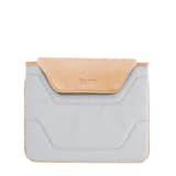 The Aldo iPad sleeve in gray is made from leather and a nylon-polyester. It's also on sale on Hasso's website.  Search “sale” from Hasso's iPad and Laptop Sleeves