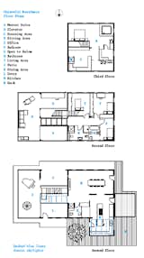The floor plan shows three of the house’s four levels; the basement level contains a wine cellar and laundry room.