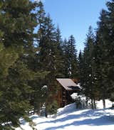 Although not too far off the road, this home looks tucked away in its pine grove. The corrugated steel roof and vertically oriented windows keep this design from looking too much like a quintessential cabin.  Photo 3 of 4 in Snow in Bear Valley