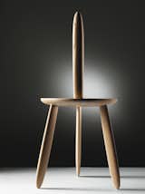 Bakker’s 2010-2011 3dwn1up stool is crafted from elm and comprises a seat and four legs, one of which functions as an unconventional backrest