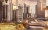 Rollerhaüs created this image of Chicago for the Living Future Institute. "We tried to imagine what the next architectural or urban language might look like," says Scott. "Part of that approach was to come up with a series of design possibilities for retrofits so that existing buildings could begin to operate in a passive solar capacity."