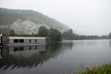 Floating House, 2006. Temporary studio for resident artists of the Centre National de l’Estampe et de l’Art Imprimé. Conceived in collaboration with Jean-Marie Finot and Denis Daversin, architects; aluminium, glass, red cedar wood, ipe wood. Length: 23m/75.4 feet; Total surface: 110m²/360.8 feet²,; CNEAI, France