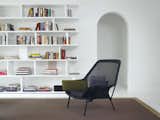 Houston-based designer Barbara Hill is known for a stripped-down aesthetic that blends art-world cachet with Texas modernism. Vitra’s Slow chair sits in front of a powder-coated-steel bookcase made by Hill’s go-to fabricator, George Sacaris; it was originally built for the Houston house.