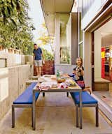The patio table and benches are from Crate and Barrel.