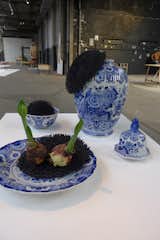 Maaike Roozenburg, in cooperation with Royal Delft, designed this series of sea urchin-like iron molds—Kenzan 01, 02, 03—to explore new interpretations of traditional Delft blue.