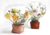 We're charmed by this smoothly rounded glass vase perched on a birch-woven basket. The flower display piece is by Piadesign. (price available upon request)