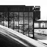Korab, quoted in the recently published monograph by John Comazzi for Princeton Architectural Press, found that Eero Saarinen and Associates’ Deere and Company Headquarters from 1966 “was the most challenging of Saarinen’s buildings to photograph because the darkness and texture of the Cor-Ten steel creates difficult light and shadow conditions. For me it was a project of discovery—I had to discover the architecture over time.”