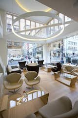 A large, light-filled lounge with Fritz Hansen and Cappellini furnishings looks out onto the bustle of Union Square. The Boutique was designed by Italian architect Aldo Parisotto and Futurebrand Paris and Nespresso is pursuing LEED Gold certification.